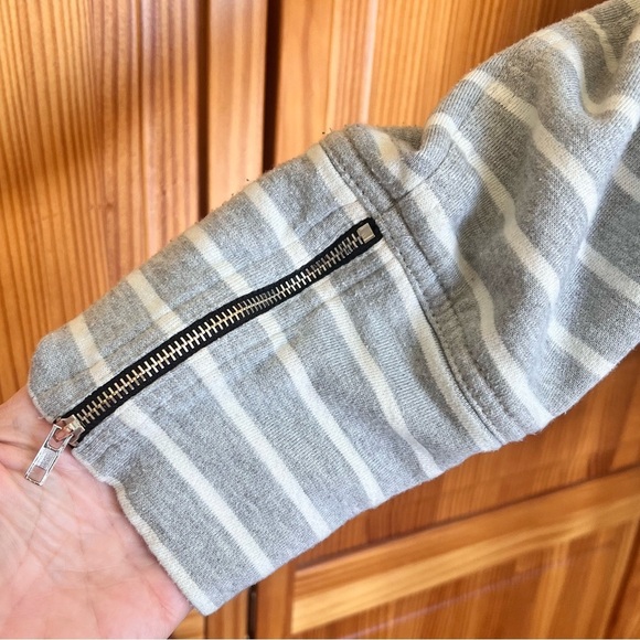 Pixley Large Grey White Stripe Thick & Cozy Motorcycle Jacket Bikercore - Picture 8 of 12